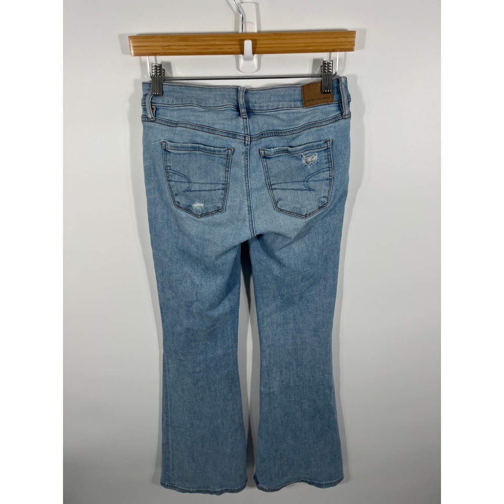 American Eagle Low Rise Flare Jeans Womens 0 Blue Light Wash Distressed Y2K - Picture 2 of 8